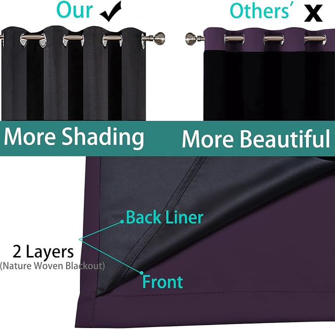 Yakamok Purple 100% Blackout Patio Door Curtain Panels W70 x L84,1 Panel | Noise Reducing Barrier Panel for Sliding Glass Door, 2 Thick Layers Heat Full Light Blocking Patio Door Drapery