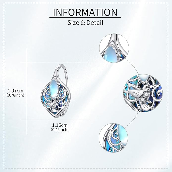 Moonstone Abalone Shell Earrings 925 Sterling Silver Dragonfly/Hummingbird/Butterfly/Lotus/Filigree Hoop Leverback Earrings Jewelry Gifts for Women