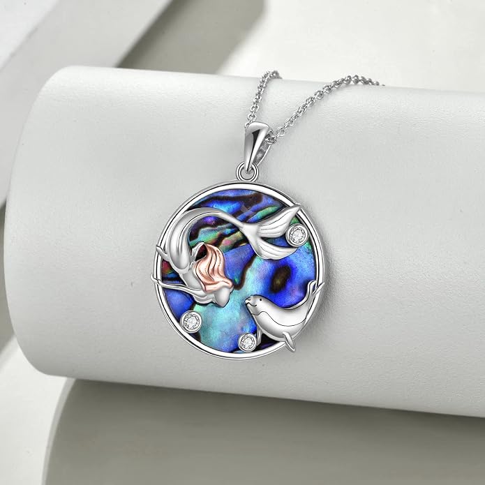 POPLYKE Mermaid Necklace 925 Sterling Silver Classic Necklace Mermaid Pendant Birthday Gifts Jewelry for Women