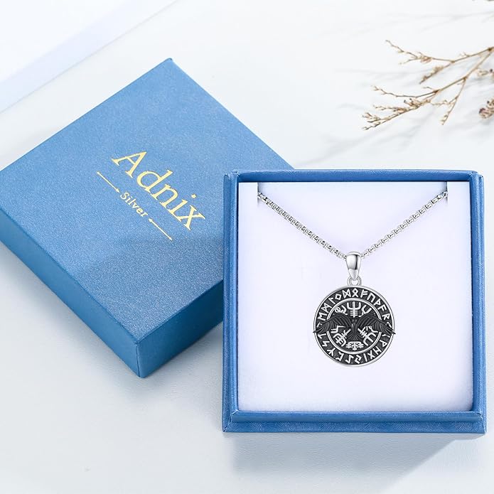 Viking Necklace 925 Sterling Silver Celtic Nordic Runes Amulet Necklace Viking Jewelry for Men Women