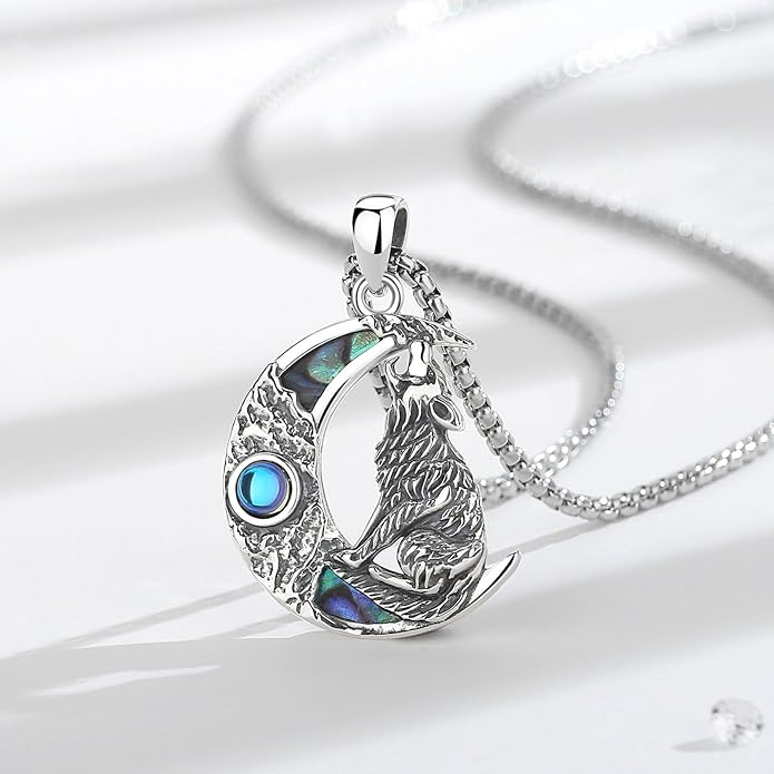 925 Sterling Silver Viking Wolf Mjolnir Necklace for Men Women, Viking Runes Wolf Tooth Witch Celtic Knot Amulet Protection Pendant Nordic Norse Mythology Jewelry Gift for Men Women
