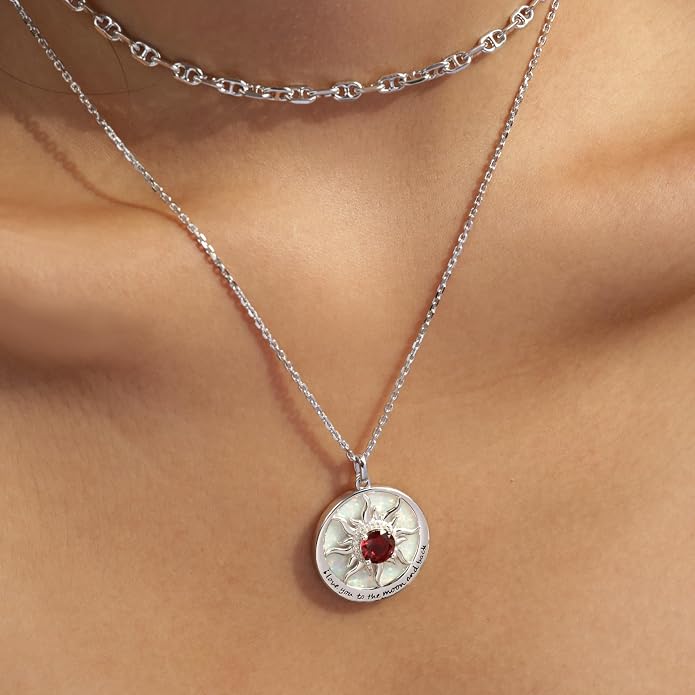FANCIME Sunflower Necklace with Engraved Messgae 925 Sterling Silver Opal Gemstone Pendant Fine Jewelry Anniversary Birthday Gifts for Women Mom Wife Her, Chain Length 16+2 Inch