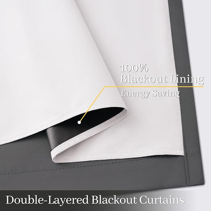 Yakamok Dove Grey 100% Blackout Curtains 84 Inches Long 50" Wide 2 Panel | Blackout Curtain Panels for Bedroom, 2 Thick Layers Grommet Top Thermal Insulated Drapes with White Back for Living Room