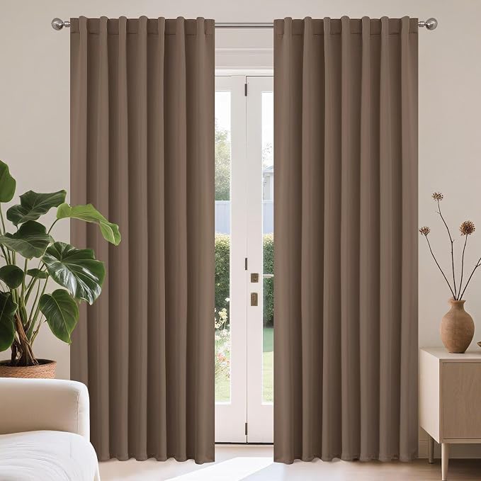 Joydeco 90 Inch Curtains for Bedroom, Blackout Curtains 90 Inches Long, Room Darkening Drapes for Living Room Window Rod Pocket Back Tab (W52 x L90 Inch, Khaki)