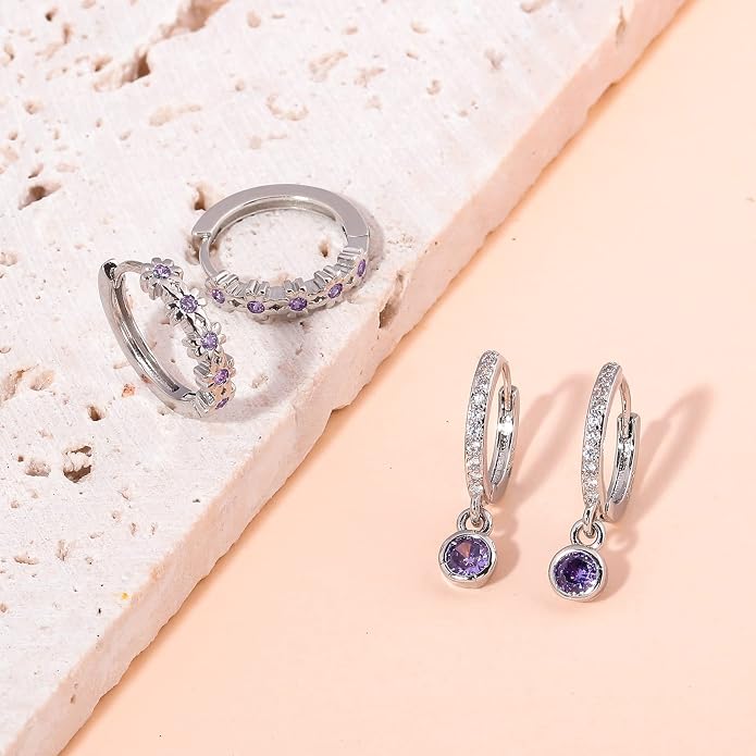 CiNily Small Hoop Earrings for Women Girls Flower Cubic Zirconia Huggie Earrings Hypoallergenic 14K Yellow Gold Plated Cartilage Earrings