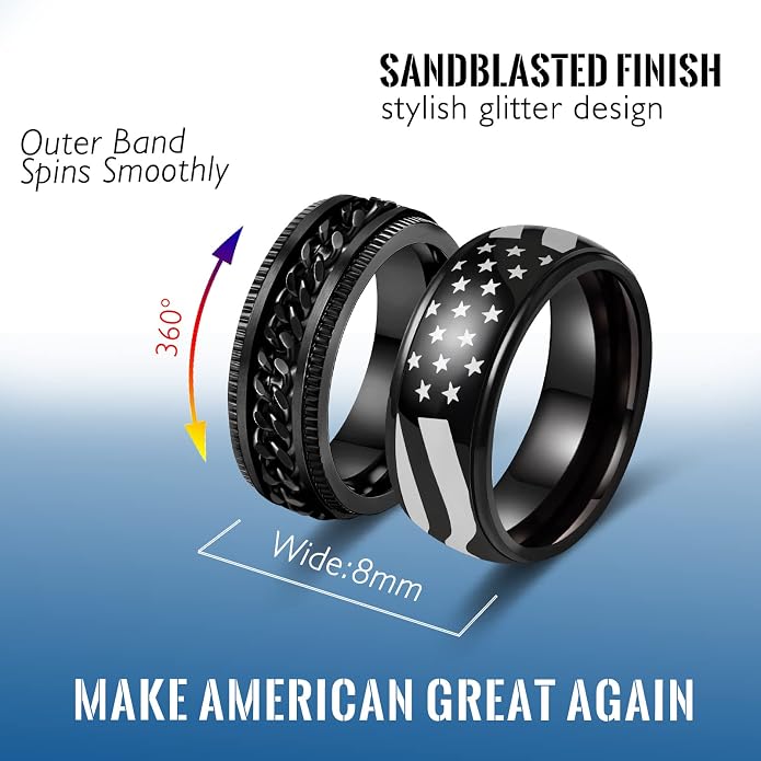 LAOYOU Fidget Anxiety Ring for Men | 8mm Spinner Band for Calming, Worry, Stress Relief & Mindfulness | Hypoallergenic Stainless Steel Comfort Fit Non Tarnish