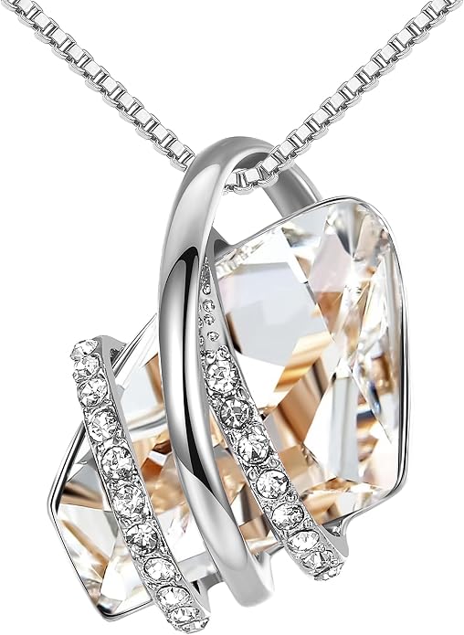 Leafael Wish Stone Pendant Necklace with Birthstone Crystal, 18K Rose Gold Plated/Silvertone, 18" + 2"