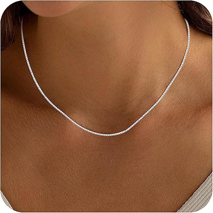 ASHINE "Pendant Ready Sterling Silver Box Chain Necklace for Women, 1mm 0.8mm Dainty & Sturdy 925 Silver Necklace Available in 16-36 Inch