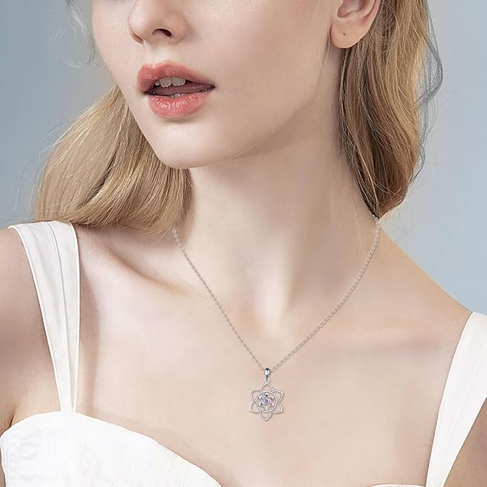 YAFEINI Chakra Necklace 925 Sterling Silver Angel/Tree of Life/Lotus/Dragonfly Neckalce Healing Crystal Pendant Neckalce Chakra Jewelry Gift for Women