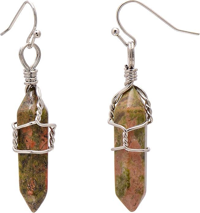 Polished Stone Wire Wrapped Point Crystal Earrings for Women Reiki Energy Healing