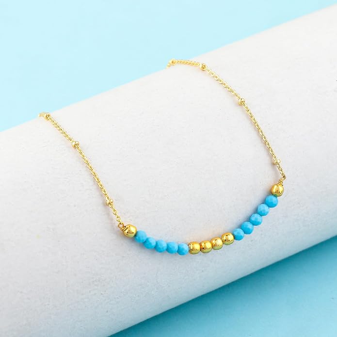 Satellite Chain Necklace 16+2 Inch Gold Plated – Dainty Layering Jewelry with Gemstone Beads – Minimalist Choker Necklace for Women – Delicate Gift for Her