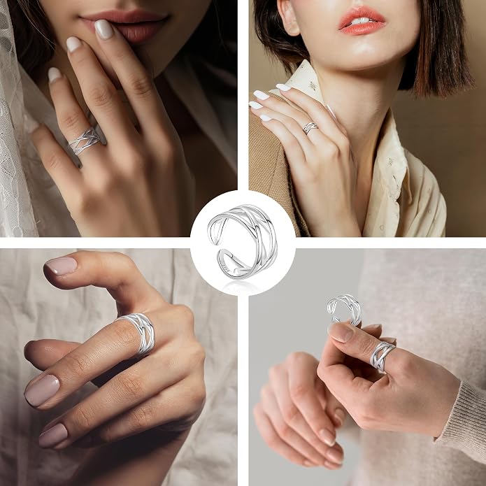 925 Sterling Silver Adjustable Rings for Women Open Stacking Dainty Minimalist Statement Thumb Finger Rings Jewelry for Birthday Christmas