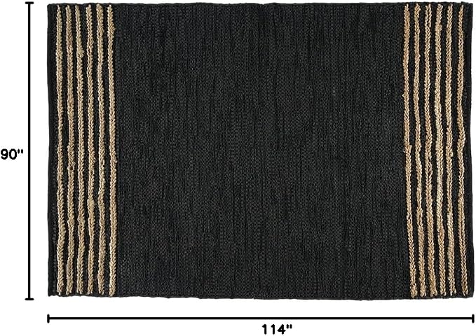 GRUHUM Black Jute Area Rug 8x10ft - Natural Fiber Black Leather Rectangular Handwoven Boho Farmhouse Soft Braided Eco Friendly Vintage Rugs for Indoor Living Room Bedroom Kitchen Hallways 8'x10' Large