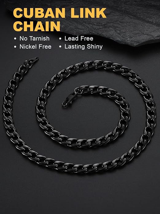 U7 Cuban Link Chain for Men Women Stainless Steel Curb Necklace, 7/9/12/15 MM Chunky Chain Silver/Gold/Black Mens Hip Hop Jewelry 18''-30''