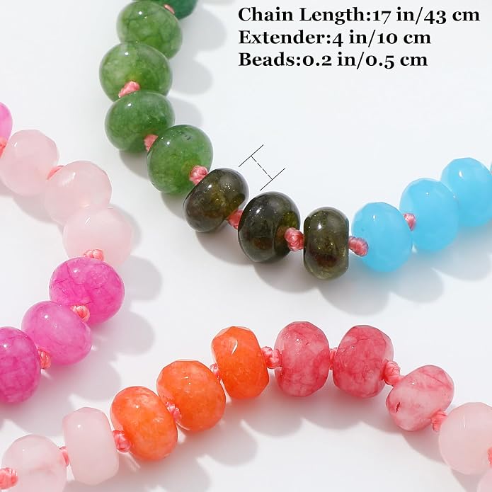 LALAPPLE Colorful Beaded Gemstone Necklace for Women, Boho Rainbow Bead Choker with Natural Stone Crystal Beads, Handmade Summer Beach Necklace Jewelry