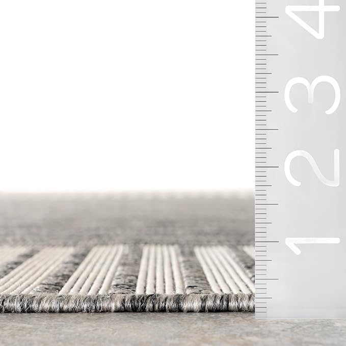 Nuloom Asha Grey/Ivory, 4' x 6', Casual, Striped Border, Soft and Cozy, High Traffic, Easy Clean, Durable Area Rug for Indoor/Outdoor Patio, Deck, Porch, Garden, Courtyard