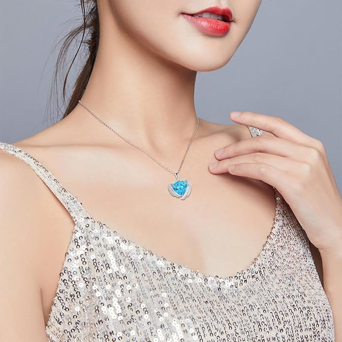 Birthstone Heart Necklace for Women, Infinity Love Heart Birthstone Crystal Charm, 925 Sterling Silver Zirconia Necklace for Mother's Day for your mother and jewelry for your beloved ones on anniversaries