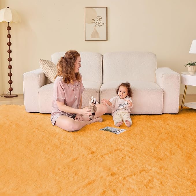 OPPODREAM 9x12 Orange Rugs for Bedroom, Ultra-Soft Fluffy Area Rugs for Living Room, 9 x 12 Shag Carpet for Nursery, Kids, Girl, Boy, Baby, Plush, Fuzzy, Shaggy, Cute Home Decor