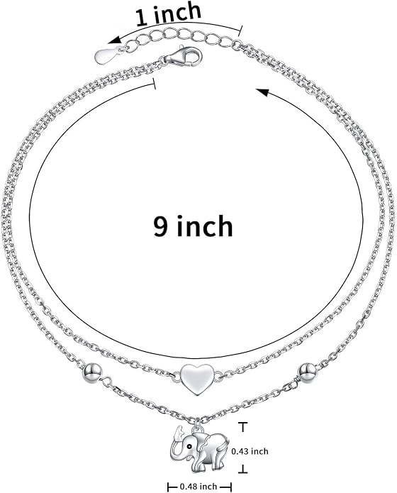 Flyow Anklet for Women S925 Sterling Silver Adjustable Foot Beaded Heart Charm Ankle Bracelet Anklets Jewelry
