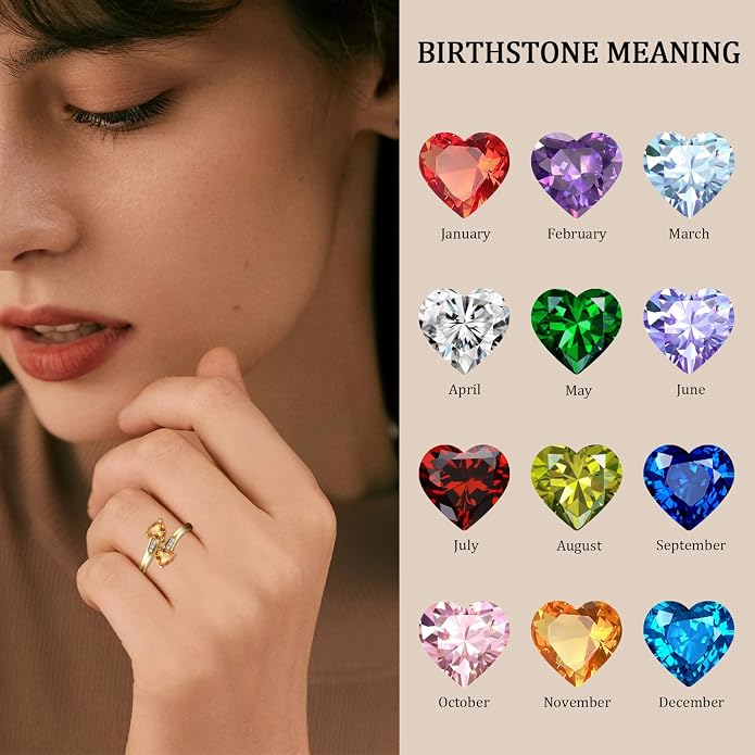 Yaresul 1CT Adjustable Women Heart Ring 14K Gold Plated Birthstone Rings for Women Promise Ring for her Simulated Gemstone Statement Stackable Band Width 2mm Open Size 5~9