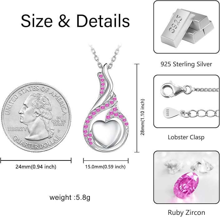 Cremation Jewelry 925 Sterling Silver Teardrop Urn Necklace for Ashes Heart Shape Memorial Keepsake Pendant for Human Ashes for Women Gift