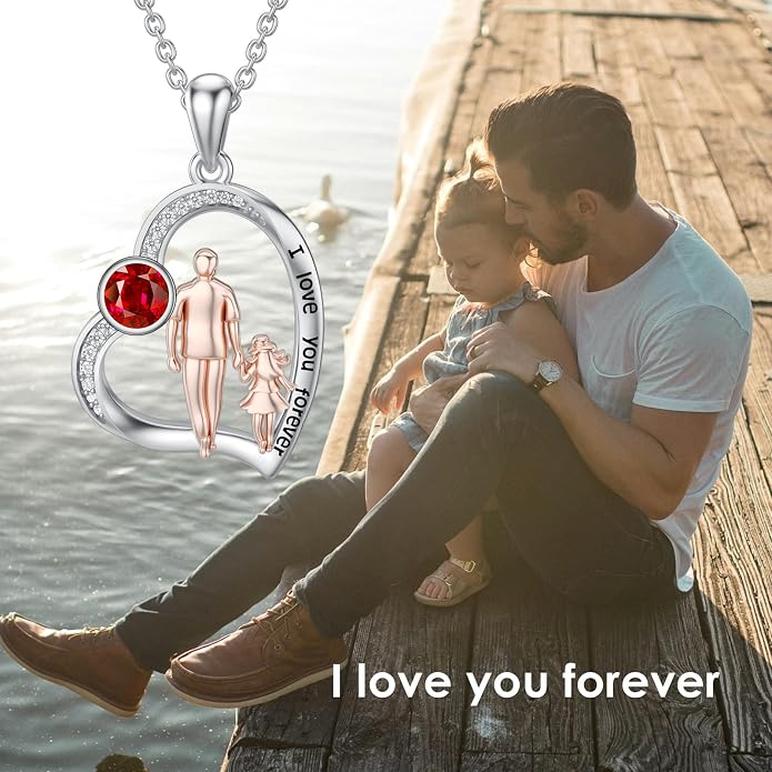 PROESS S925 Sterling Silver Daughter Heart Pendant Necklace from Dad Mom I Love You Forever Jewelry