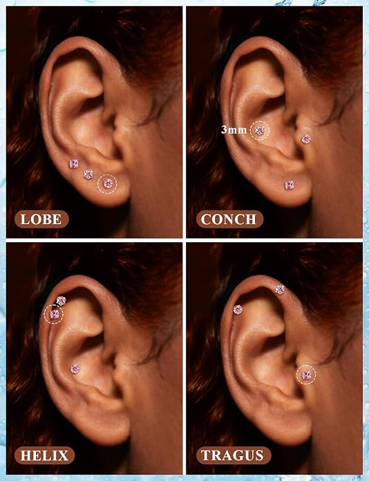 20G 18G 16G Astm F136 Titanium Internal Thread Flat Back Earrings Nose Studs Tragus Helix Conch Cartilage Lobe Earrings Medusa Labret Snake Bite Monroe Lip Ring Piercing Jewelry For Women Men
