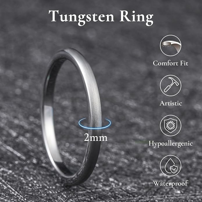 King Will Wedding Band for Men Women, 2/4/6/7/8mm Domed Matte Brushed Tungsten Carbide Rings, Solid/Dual Color Engagement Rings, Comfort Fit