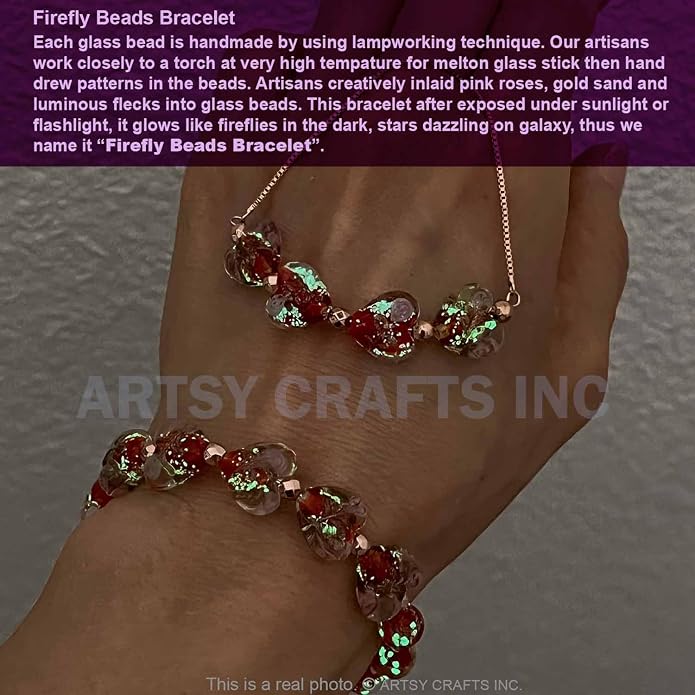 ARTSY Crafts Glow in the Dark Heart Shaped Glass Bead Bracelets & Necklaces, Handmade in USA