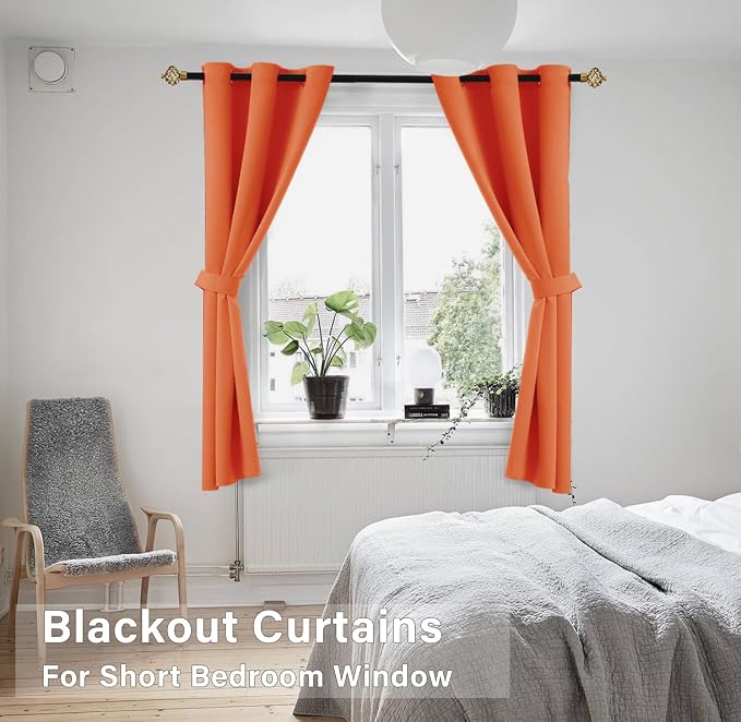 KOUFALL Fall Kitchen Curtains 45 Inch Length 2 Piece Set Cafe Themed Short Blackout Colorful Curtains for Bedroom Autumn Decorations Home Decor Bathroom Small Window