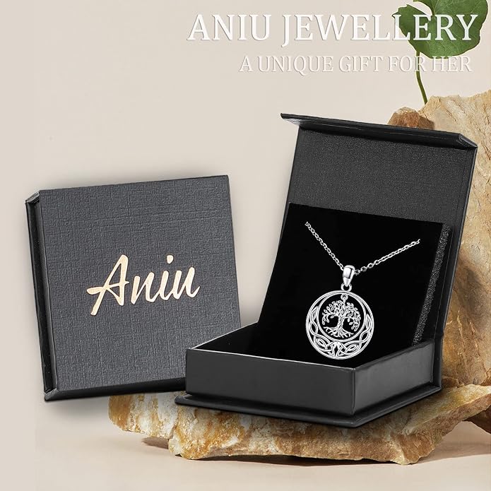 Aniu Tree of Life Necklace for Women, 925 Sterling Silver Mother of Pearl Family Palm Tree Charm Pendant Jewelry for Birthday Christmas Gift