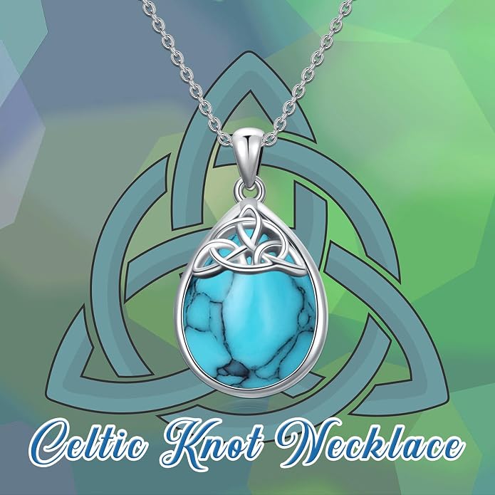 PELOVNY Celtic Knot Necklaces for Women 925 Sterling Silver Gemstone/Birthstone Teardrop Infinity Necklace Irish Celtic Pendant Jewelry Gifts for Mom Daughter Wife