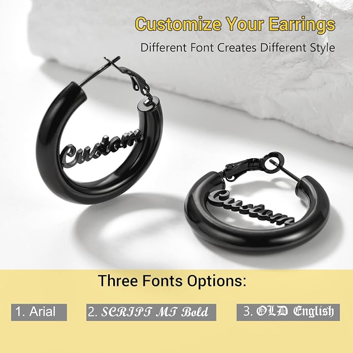 Stainless Steel Chunky Hoop Earrings For Women, Minimalist and Chic, Black/Gold Plated, Round Hoops Earrings Hypoallergenic, Size: 30mm/40mm/60mm/80mm, Come with Box