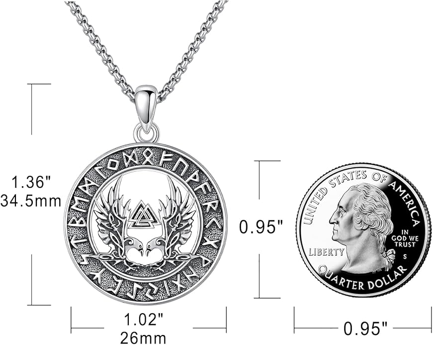 Eusense Viking Necklace for Men Women 925 Sterling Silver Pendant Thors Hammer/Norse Runes/Odin's Ravens/Wolf/Dragon/Snake/Yggdrasil/Freya/Helm of Awe/Valknut/Triskelion/Axe/Shield Viking Jewelry