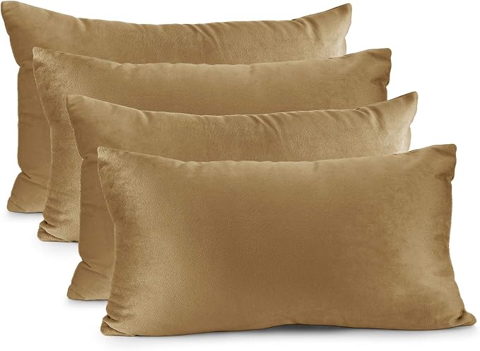 Nestl Throw Pillow Covers, Cozy Velvet Decorative Pillow Covers 12x20 Inches, Soft Solid Couch Pillow Covers for Sofa, Bed and Car, Set of 4 - Mocha Light Brown