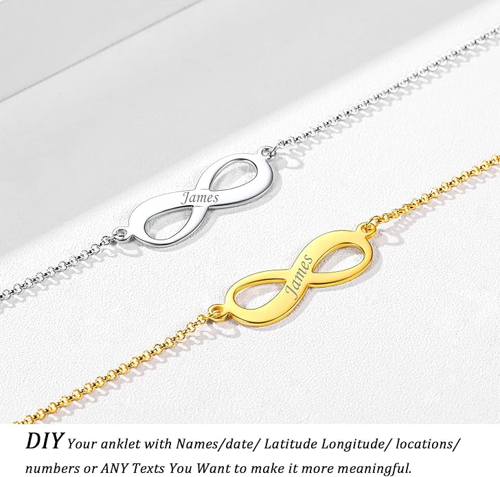 ChicSilver Personalized 925 Sterling Silver Infinity Anklets for Women, Dainty Beach Foot Jewelry (with Gift Box)