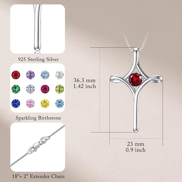 TOUPOP Cross Necklace for Women 925 Sterling Silver Birthstone Cross Pendant Fine Jewelry Anniversary Birthday Mothers Day Gifts for Mom Wife Her