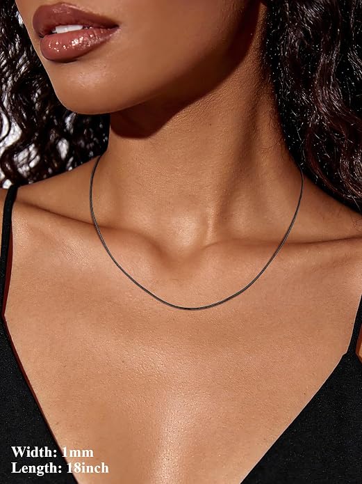 U7 Snake Necklace for Women 14K Gold Plated/Silver/Rose Gold/Black Chain Necklace Hypoallergenic, Stainless Steel Tiny Snake Chain Necklace 1/1.2/1.5/2MM, 14-30" Adjustable Minimalist Gift