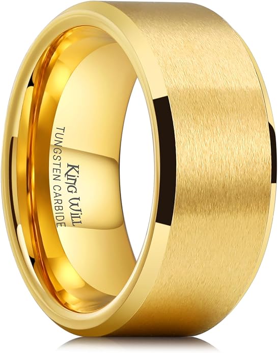 King Will Tungsten Men's Wedding Ring - Available in 6mm to 10mm, Black/Silver, Matte Finish, Beveled Polished Edge, Comfort Fit