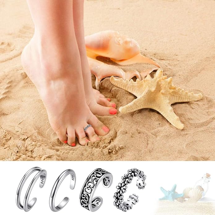 ChicSilver 925 Sterling Silver Toe Ring Minimalist Hypoallergenic Adjustable Band Ring Summer Beach Bare Foot Jewelry