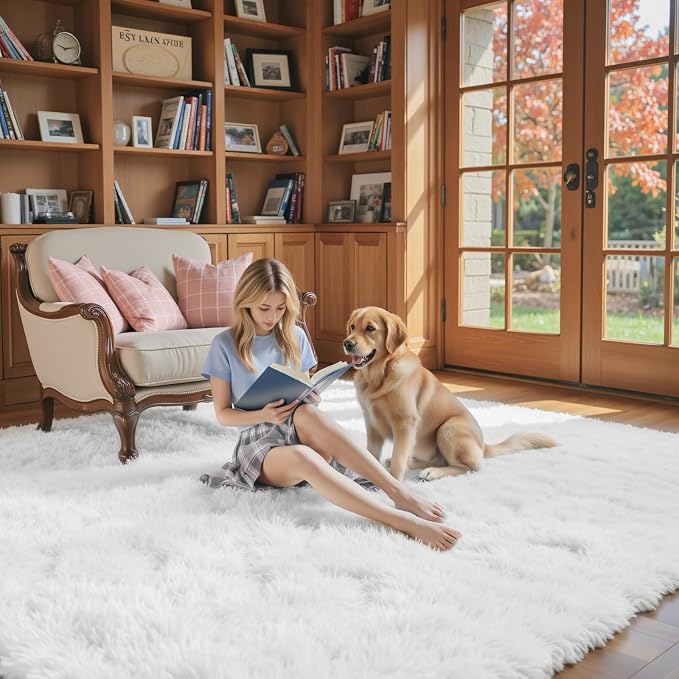 Rugs for Bedroom 4x6, Alfombras para Salas Shag Plush Soft Area Rug, Shaggy Carpets for Livingroom,Home Decor Aesthetic(4 x 6, White)