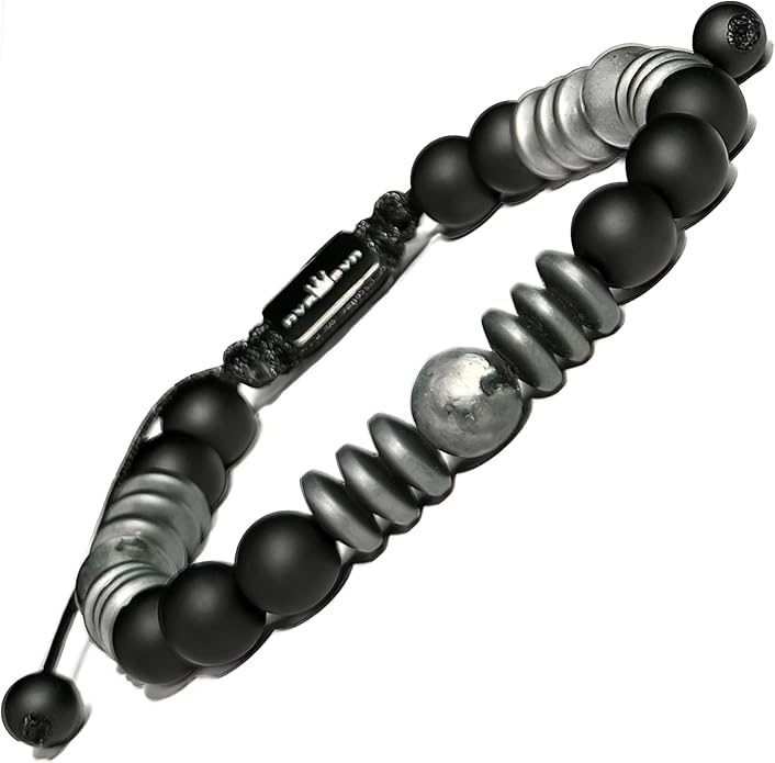 Mens Beaded Bracelet - Stone Jewelry, Black Onyx Hematite Bracelets, Mens Accessories, Adjustable