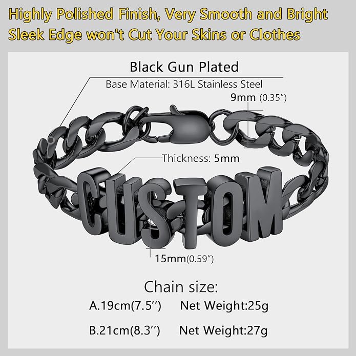 PROSTEEL Silver/Gold/Black Bracelets for Men Figaro Cuban Link, 6mm-13mm Width, 7.5"/8.3"/9" Length, Stainless Steel Mens Bracelet Jewelry with Gift Box