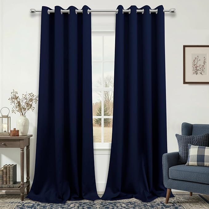KOUFALL Extra Long 120 Inch 10 FT Curtains 10FT Foot Blackout with Grommets Thermal Insulated Black Out XL Curtains for Living Room 2 Panels Set, Navy Blue