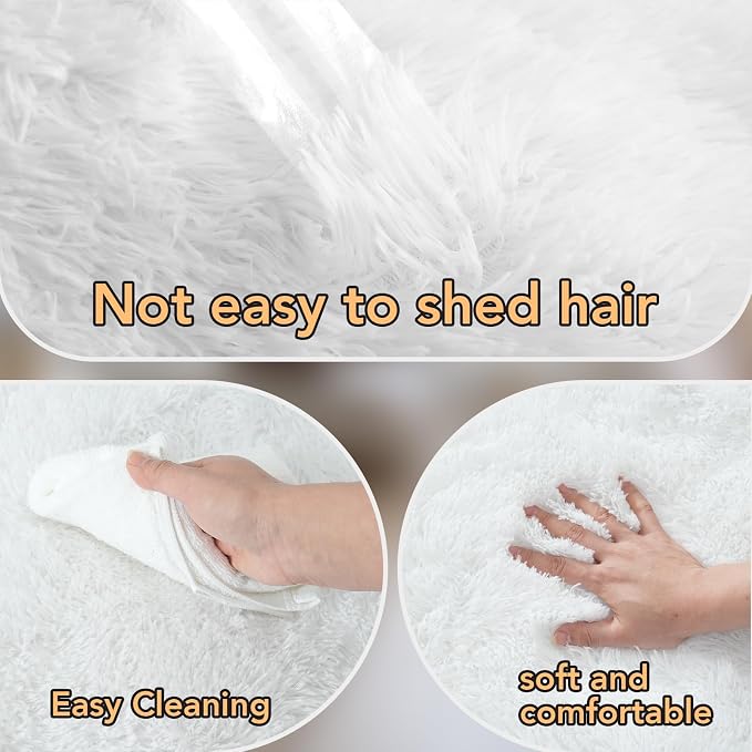 Shag Rugs for Living Room White: 9x12 Shag Area Rugs for Living Room- 9x12 Large Soft Rugs for Bedroom- Fuzzy Plush Modern Carpets for Kids Room (White, 9x12 Feet