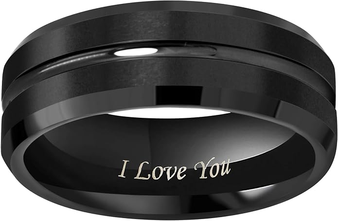 CROWNAL 10mm 8mm 6mm Tungsten Wedding Band Ring Engraved I Love You Men Women Polished Groove Matte Finish Beveled Edges Size 5 To 17