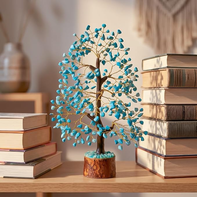 Crocon® Turquoise Crystal Tree of Life for Unique Gifts for Mom, Dad, Home and Office Decor, Handmade Gemstone Healing Crystals Tree for Positivity, Money & Good Luck, Birthday Gifts for Women, Men