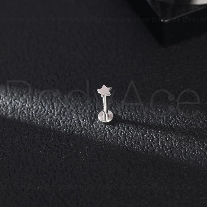 F136 Titanium Body Piercing Studs, Internally Threaded Star Lip Ring Bow Conch Tragus Stud, 16G Flat Back Cartilage Earring Studs with Piercing Taper
