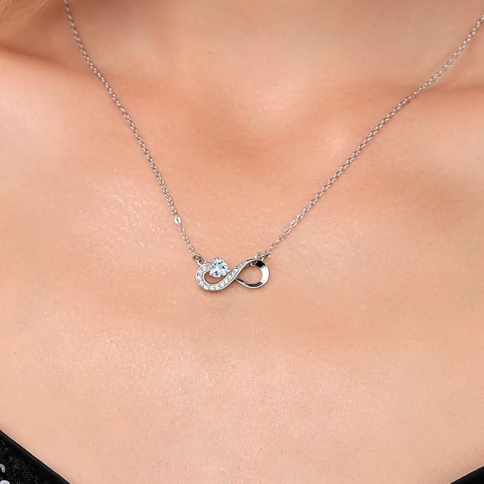 Gem Stone King Infinity Heart Pendant Necklace For Women | 925 Sterling Silver | 4MM Heart Shape Gemstone Birthstone | 18 Inch Silver Chain | Fine Jewelry Gift for Her Mom Women Wife