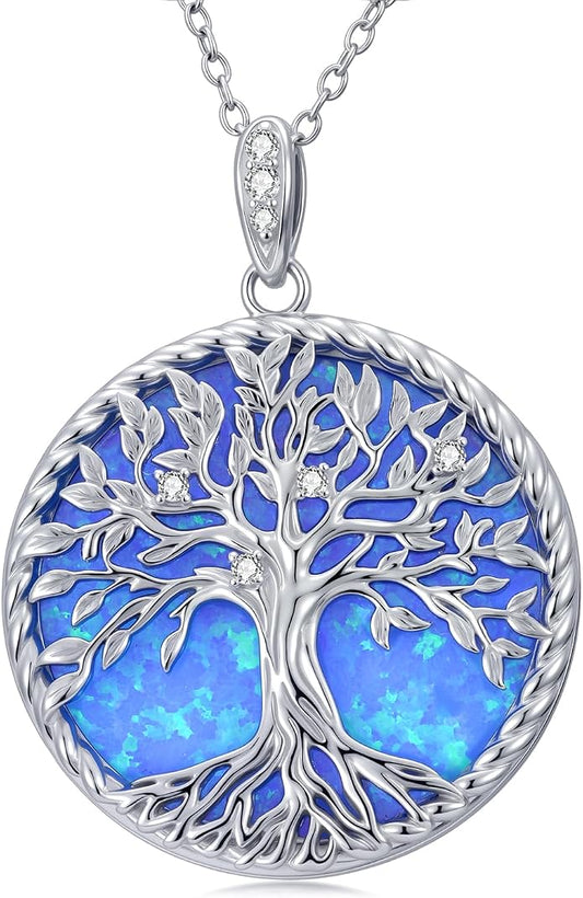 Tree of Life Moissanite Necklace, 925 Sterling Silver 0.5 Carat Moissanite Abalone Shell/Opal/Black Onyx/Turquoise/Malachite/Tiger Eye Stone Tree of Life Pendant Necklaces Jewelry Gift for Women Mom